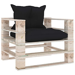 vidaXL Canapé palette de jardin avec coussins noir bois de pin