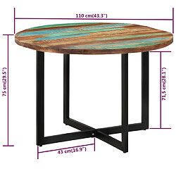 vidaXL Table à manger 110x75 cm Bois massif de récupération pas cher