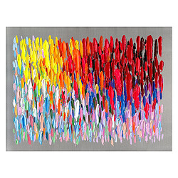 Kuateh Tableau Peinture Abstraite Coups de Pinceau Multicolores 120x90 cm Huile sur Toile en Argent