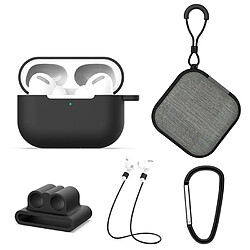 Wewoo Coque Pour AirPods Pro 5 en 1 Housse de protection écouteurs silicone + Sac + Boucle + Crochet + Ensemble de cordes anti-perte Noir 