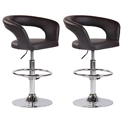 Decoshop26 Lot de 2 tabourets de bar assise moderne en PVC marron pieds et repose-pieds en métal chromé 10_0004219 