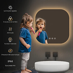 EMKE Miroir de Salle de Bain avec Éclairage 50 x 50cm Anti-buée LED Miroir Carré Lumière Rétro-éclairage 3 Températures de Couleur et Luminosité Réglable + Interrupteur tactile