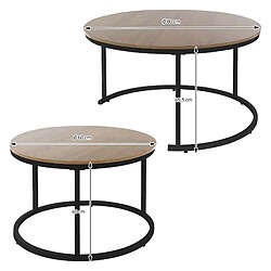 ML-Design 2x tables basses rondes gigognes de salon en bois pieds noires Ø60x40/Ø80x45 cm pas cher