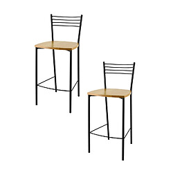 T M C S Tommychairs - Set 2 tabourets ELENA, structure en acier noir mat et assise en bois chêne Tommychairs - Set 2 tabourets ELENA pour cuisine, bar et salle à manger, robuste structure en acier peindré en noir mat et assise en bois couleur chêne