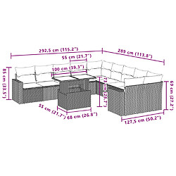 Acheter vidaXL Salon de jardin et coussins 11 pcs marron résine tressée