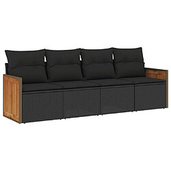 vidaXL Salon de jardin 4 pcs avec coussins noir résine tressée