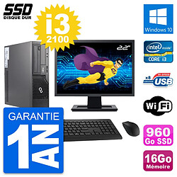 PC Fujitsu E500 E85+ DT Ecran 22" i3-2100 RAM 16Go SSD 960Go Windows 10 Wifi · Occasion 