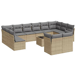 vidaXL Salon de jardin avec coussins 13 pcs beige résine tressée