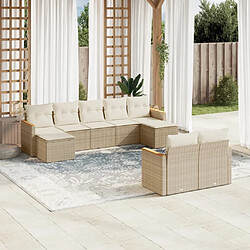 vidaXL Salon de jardin avec coussins 9 pcs beige résine tressée 