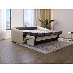 DUNLOPILLO Canapé 3 places convertible express en tissu bouclette crème - Couchage 140 cm - Matelas 14 cm avec mémoire de forme - RETUNA