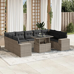 vidaXL Salon de jardin avec coussins 10 pcs gris clair résine tressée