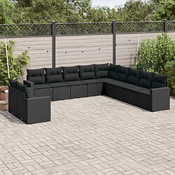 vidaXL Salon de jardin 11 pcs avec coussins noir résine tressée