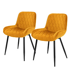 Chaise de salle à manger Lot de 2 avec dossier et accoudoirs Jaune en velours ML-Design 