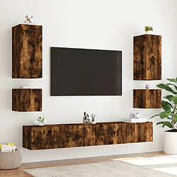 Maison Chic Lot de 6 Meuble TV muraux, Banc TV avec lumières LED pour salon, Meuble de rangement chêne fumé -GKD29525 pas cher