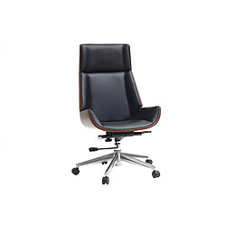 Miliboo Fauteuil de direction design bois foncé et noir CURVED 