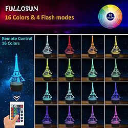 Universal Tour Eiffel Lumière 3D Illusion Décoration de chambre à coucher Lumière LED avec télécommande 16 variations de couleur Cadeau d'anniversaire de style parisien, (noir)