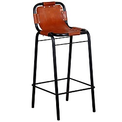 Helloshop26 Lot de deux tabourets de bar design chaise siège cuir véritable marron 1202051 