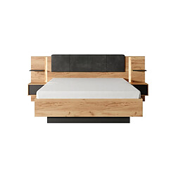 Acheter Vente-Unique Lit coffre avec chevets 160 x 200 cm - Avec LEDs - Coloris : Naturel et anthracite + Matelas - ELYNIA