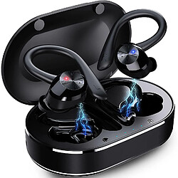 Universal Bouchons d'oreilles sans fil sport, Bluetooth 5.1 casque avec micro basse profonde casque Bluetooth, CVC 8.0 casque d'oreille de suppression de bruit pour faire fonctionner le gymnase IPX7 étanche, temps de lecture 42H, contrôle tactile (noir) 