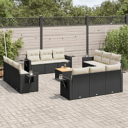 vidaXL Salon de jardin avec coussins 13 pcs noir résine tressée 