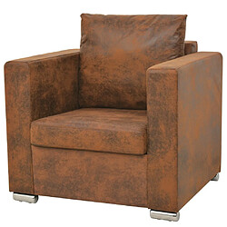 Helloshop26 Fauteuil chaise siège lounge design club sofa salon cuir daim artificiel marron 1102124/3