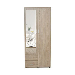 Mes Armoire 2 portes 2 tiroirs 1 miroir 80x52x185 cm décor chêne