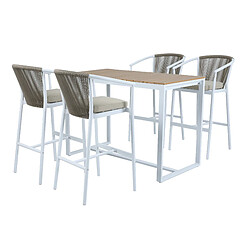 AXI Ravi Mange Debout Table Haute avec 4 tabourets Aluminium & polywood, Aspect Bois teck| Table Haute et Bar avec Tabouret de Bar - 5-pièces Bar pour l'extérieur/Jardin