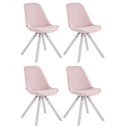 Decoshop26 4 chaises de salle à manger style scandinave en velours rose pieds carré en bois blanc CDS10187