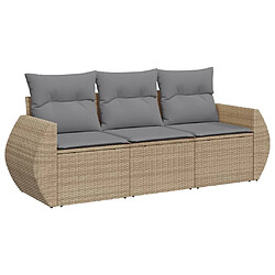 vidaXL Salon de jardin avec coussins 3 pcs beige résine tressée