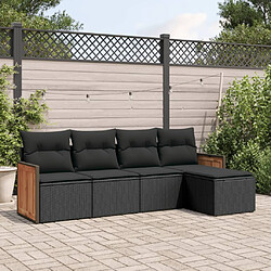 vidaXL Salon de jardin 5 pcs avec coussins noir résine tressée 