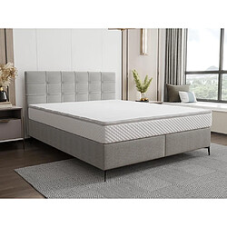 Vente-Unique Ensemble complet boxspring tête de lit capitonnée + sommier + matelas + surmatelas - 160 x 200 cm - Tissu - Gris clair - INAO de YSMÉE 