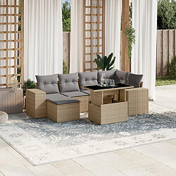 vidaXL Salon de jardin avec coussins 7 pcs beige résine tressée 