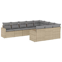 vidaXL Salon de jardin avec coussins 10 pcs beige résine tressée