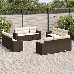 vidaXL Salon de jardin avec coussins 12 pcs marron résine tressée 