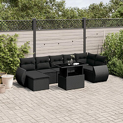 vidaXL Salon de jardin 8 pcs avec coussins noir résine tressée 