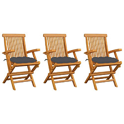 Maison Chic Lot de 3 Chaises de jardin,Fauteuil d'extérieur avec coussins anthracite Bois de teck -MN23352