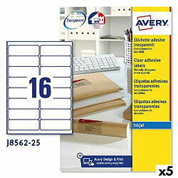 Etiquettes pour Imprimante Avery J8562 25 Volets 99,1 x 33,9 mm Transparent (5 Unités)