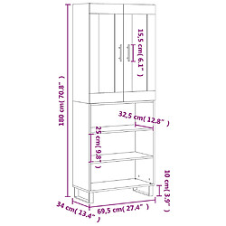 vidaXL Buffet haut Sonoma gris 69,5x34x180 cm Bois d'ingénierie pas cher