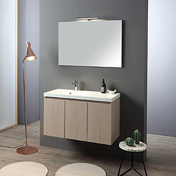 Kiamami Valentina MEUBLE DE SALLE DE BAINS SUSPENDU AVEC 3 PORTES 90 CM, LAVABO À GAUCHE AVEC MIROIR 90X60 | MALAGA 