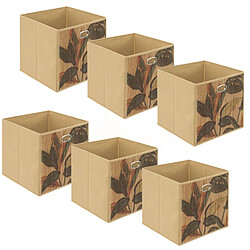 Toilinux Lot de 6 Boîtes de rangement imprimé tropical en bambou et tissu Palawan - Marron et noir Toilinux - Lot de 6 Boîtes de rangement imprimé tropical en bambou et tissu Palawan - Marron et noir - Industriel