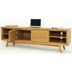 Declikdeco Meuble TV Scandinave En Teck Massif 2 Portes 4 Niches MATTEO