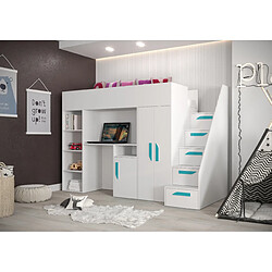 Abiks Meble PARTY 14 Lit superposé 247/165/120 (blanc/blanc/turquoise)