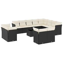 vidaXL Salon de jardin avec coussins 13 pcs noir résine tressée