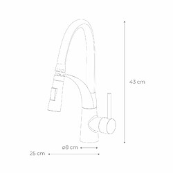 Acheter K20 Robinet de Cuisine Mitigeur K2O Splash 25x8x43 cm Chrome avec Flexible, Bec 360° Amovible, 2 Fonctions Eau et Aérateur