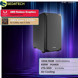 Sedatech PC Gamer Silent • AMD Ryzen 7 8700G • Radeon Vega • 32Go DDR5 • 2To SSD M.2 • sans OS