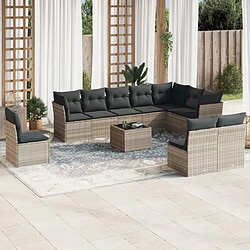 vidaXL Salon de jardin 11 pcs avec coussins gris clair résine tressée 