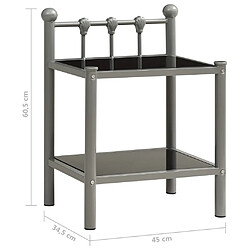 vidaXL Table de chevet Gris et noir 45x34,5x60,5 cm Métal et verre pas cher