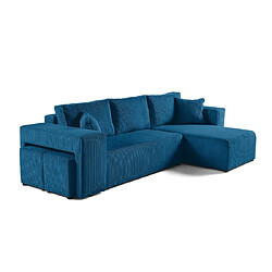 Bestmobilier Topaze - canapé d'angle réversible 4 places - convertible avec coffre, tablette et poufs - en velours côtelé