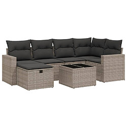 vidaXL Salon de jardin avec coussins 7 pcs gris résine tressée