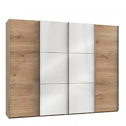 Inside 75 Armoire coulissante LISEA 4 portes chêne poutre verre blanc 300 x 236 cm HT